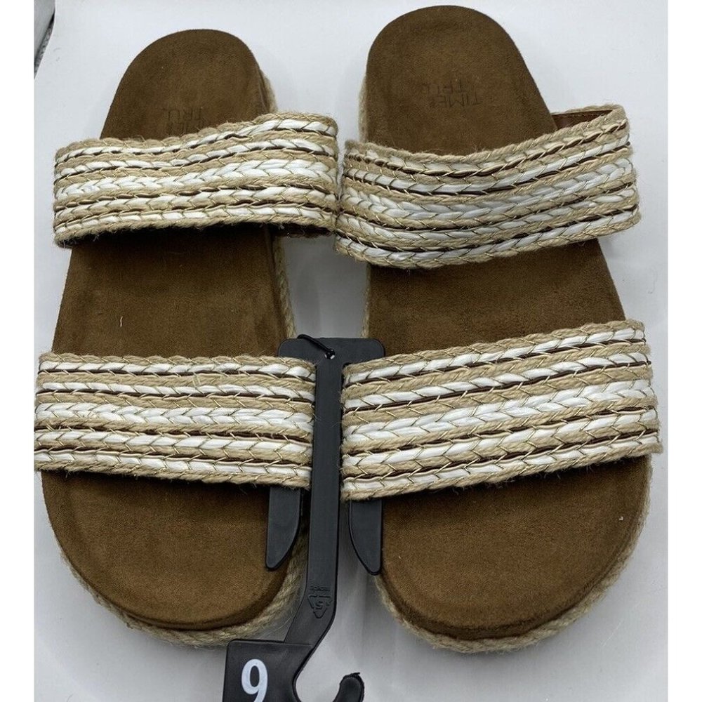 Time And Tru Raffia Size 6 Two Band Summer Platform Sandals Metallic Thread NWOT